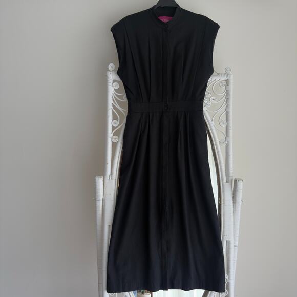 Heidi Merrick Camille Dress Medium Black Midi Pleated Hemp Linen Silk USA Made - Picture 2 of 10